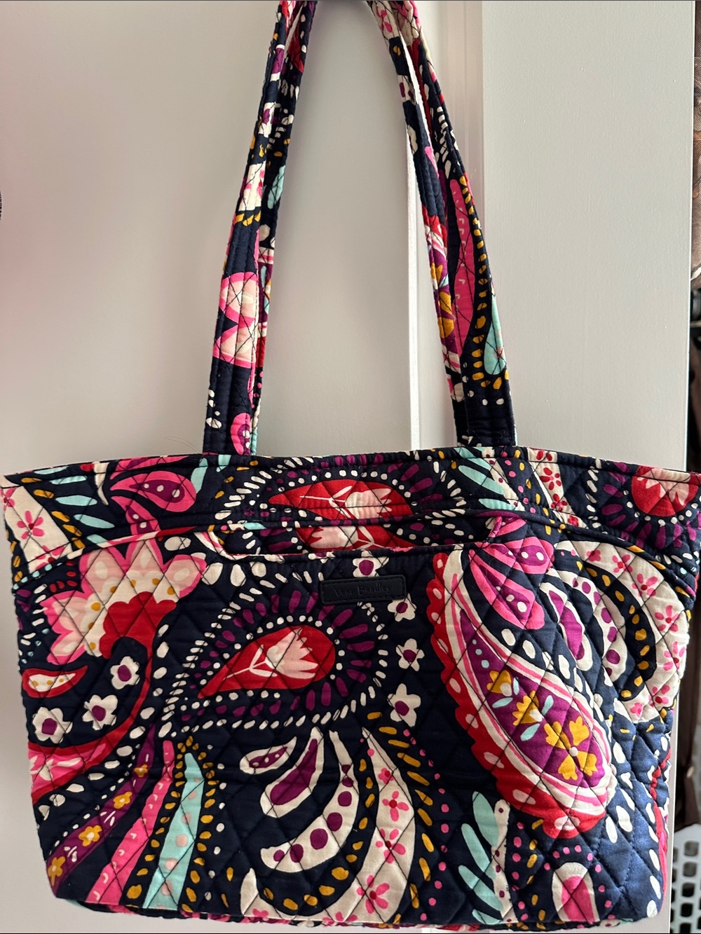 Vera Bradley Quilted Tote in Navy with Pink, Red, Light Blue & Purple Paisley